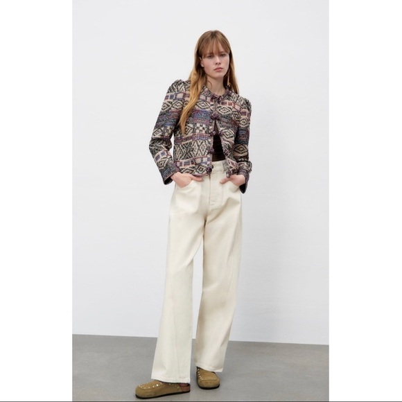 NWT ZARA Cropped Geometric Multicolor Embroidered Wool Blend Jacket Sz S - Picture 2 of 8